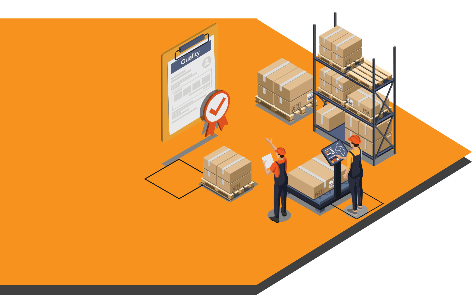 Illustration: pallet warehouse with racking and cartons